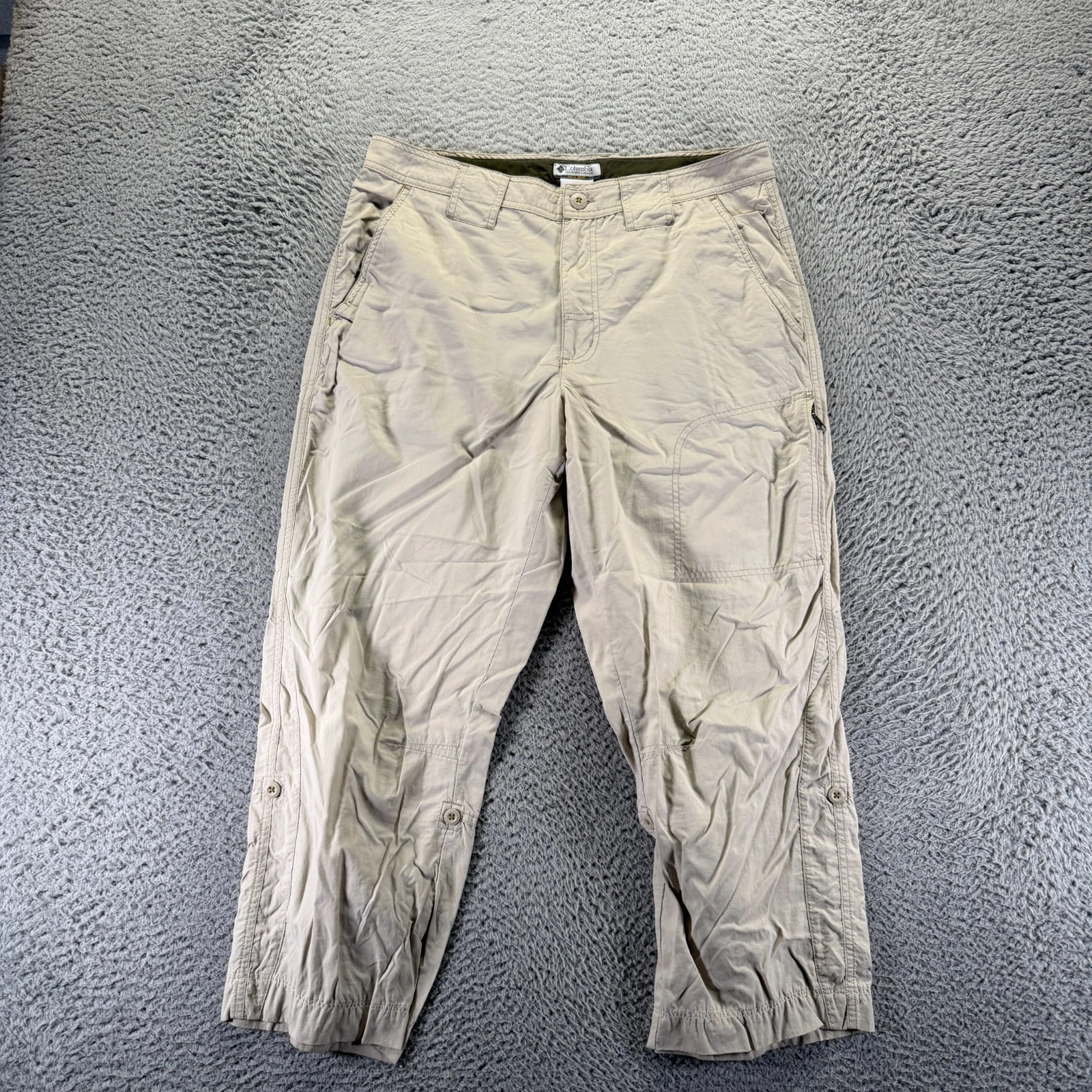 Columbia Field Gear Pant Men 32x32 Beige Nylon Cargo Windbreaker Straight Hiking