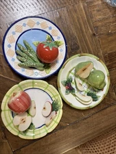 2 Bella Casa by Ganz Fruit Plates Apple Pear Ceramic & 1 Ceramic Vegetable Plate