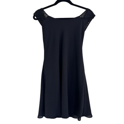 Vintage Laundry Womens Black Beaded Wide Strap Mesh Sleeve Flowy Mini Dress 4P