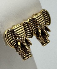 Vintage Gold Tone 3D African Elephant Stud Earrings