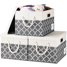 Large Storage Bins with Lids, Fabric Storage Bins with Cotton Rope Handle and...