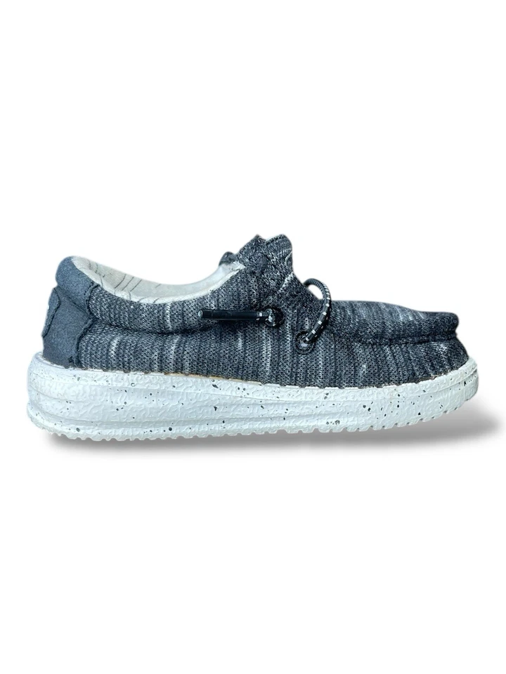 Hey Dude Wally 学步儿童弹力鞋 6K 码黑色灰色舒适 — 第 2/4 张图片