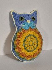 Kaleidoscope Cat Wacky Whimsical Stuffed Animal Crocheted Toy Throw Pillow