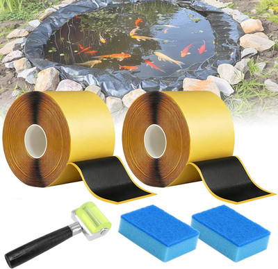 Pond Liner Seam Tape, Total 3'' X 60' Double Sided Butyl Rubber Tape Kit, Waterpr