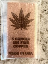 2025 420 Marijuana Pot Leaf 5 oz .999 Fine Copper Bar Collectible Bar