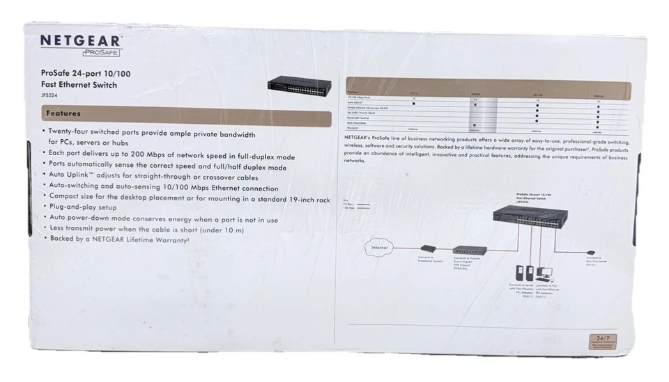 Netgear ProSafe JFS524 24 Port 10/100Mbps Ethernet Switch - New Sealed - Image 4 of 4