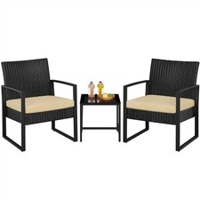 3-Piece Rattan Patio Furniture Set Wicker Bistro Set Outdoor, 2 Chairs & 1 Table