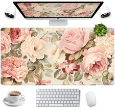 Cute Floral Desk Mat Pastel Roses Gaming Mouse Pad XXL Large Extended Flowers...
