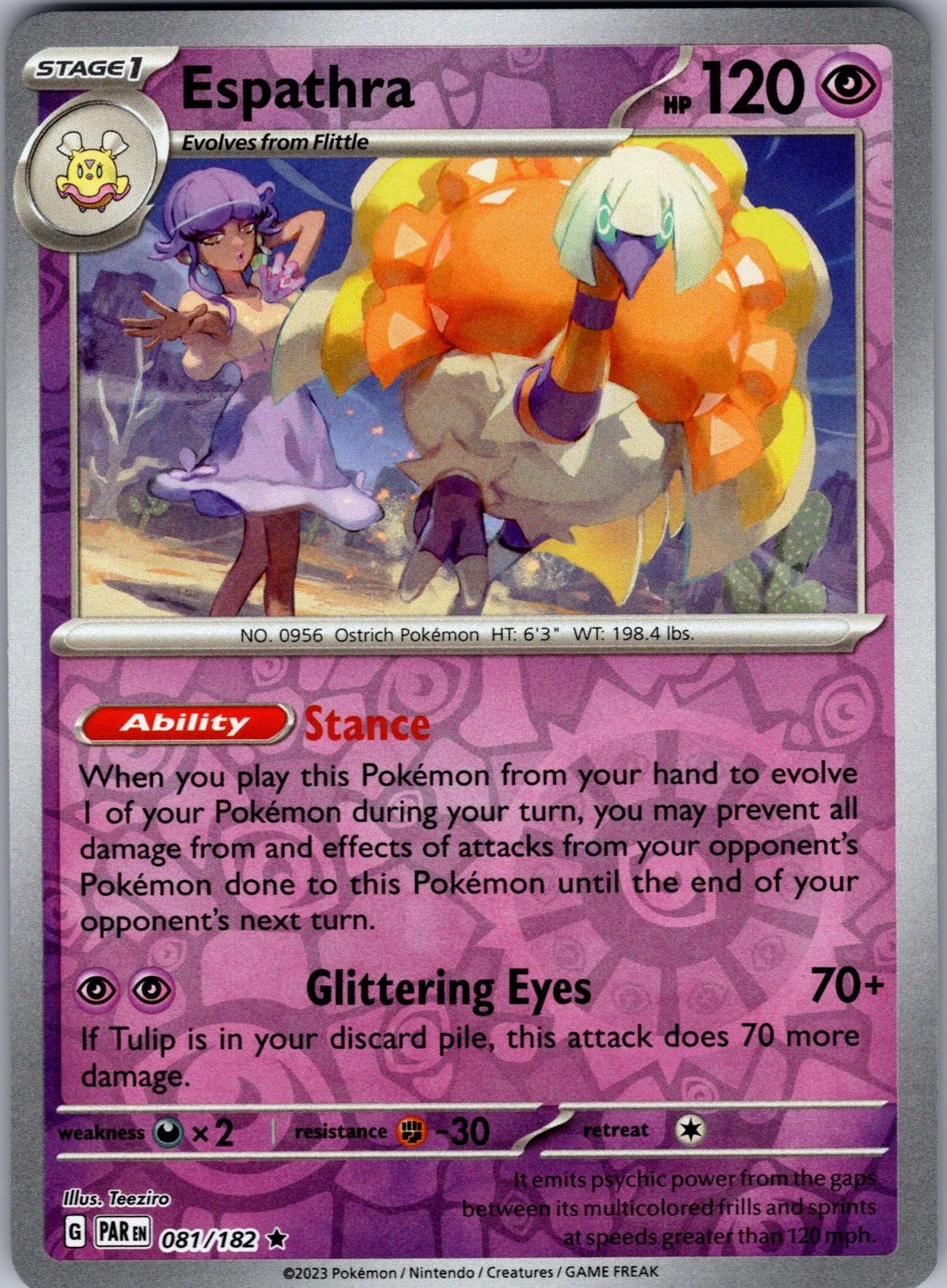 Espathra 081/182 Rare Paradox Rift Pokemon Reverse Holo Near Mint