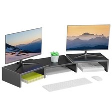 Dual Monitor Stand for Desk, Metal Computer Stand, Desk Shelf Black