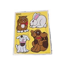 VTG Playskool 1985 My Pets Animals Wooden Tray Puzzle 4 Pieces Ages 1-3 Multi