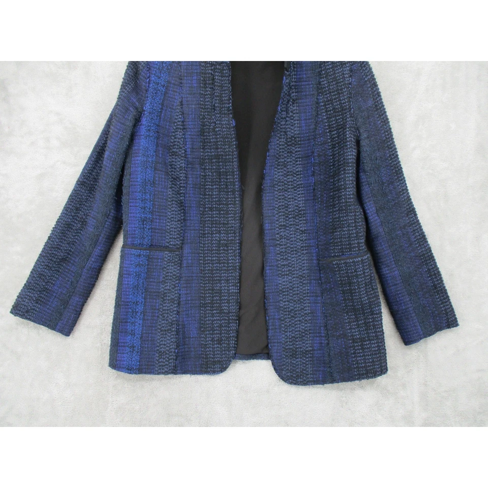 Elie Tahari Blazer Womens 14 Textured Tweed Office Career Corporate Blue Black - Image 4 of 4