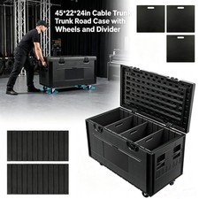 44" x 22" x 24" Cable Trunk Road Case w/ Wheels and Divider Stackable Road Case