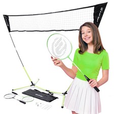 Badminton Net Rackets Shuttlecocks Combo Set - Portable  Instant Setup Back...