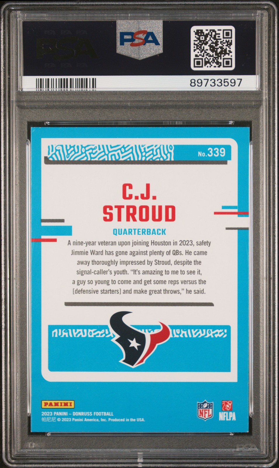 2023 PANINI DONRUSS #339 CJ STROUD ROOKIE RC PSA 6 view 2