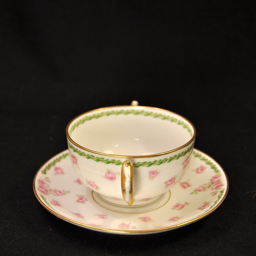 GDA Ch Field Haviland Limoges Cream Soup Bouillon Pink Roses Leaves 1937-41 Gold - Picture 6 of 24