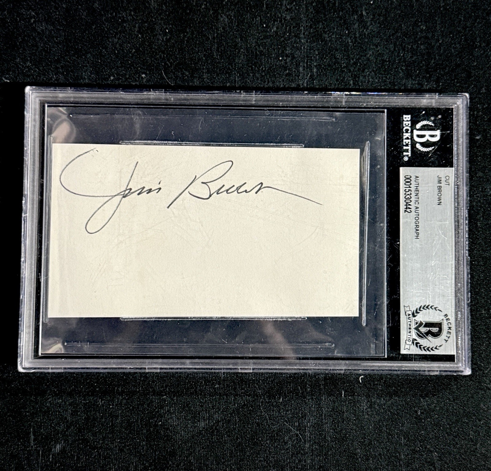 Jim Brown Autographed Signed Cleveland Browns Cut Paper Clevland Browns GOAT Beckett Slabbed 