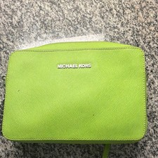 Michael Kors Green Leather Crossbody Bag Silver Hardware Zipper Accent