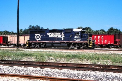 FLORIDA EAST COAST (FEC) GP40-3 448 Original Kodak slide--Ex. Penn Central (PC)