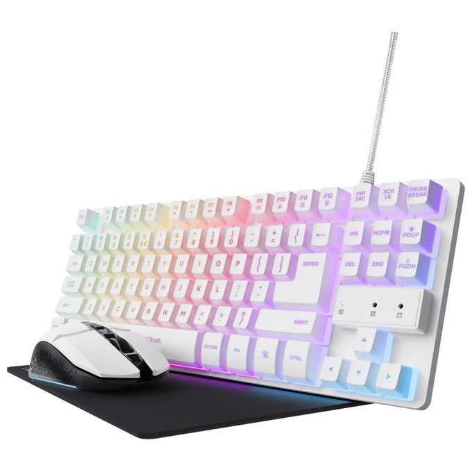 Trust GXT 794W Bundle Bianco: Tastiera TKL e Mouse Wireless RGB