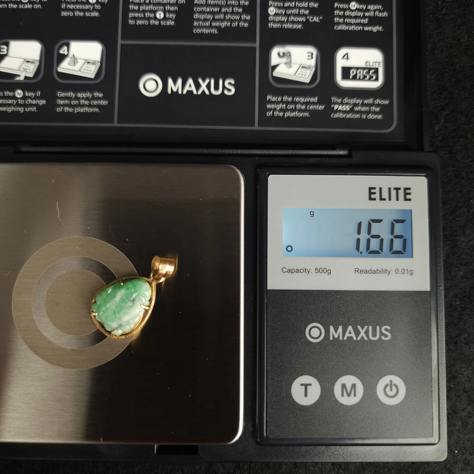 Colgante de jadeíta verde manzana Happy Buddha oro 14K fianza 1,66 g Foto 3 de 4