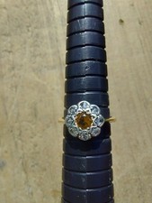 18ct Gold Rose Cut Diamond and Citrine Cluster Ring Size N
