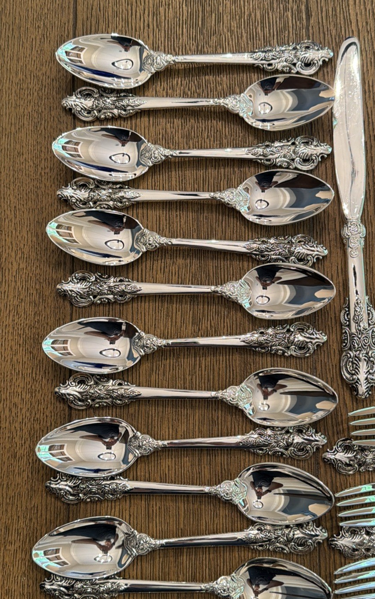 Godinger Baroque Silverplate Flatware Set 63 Pc Service 12 MINT