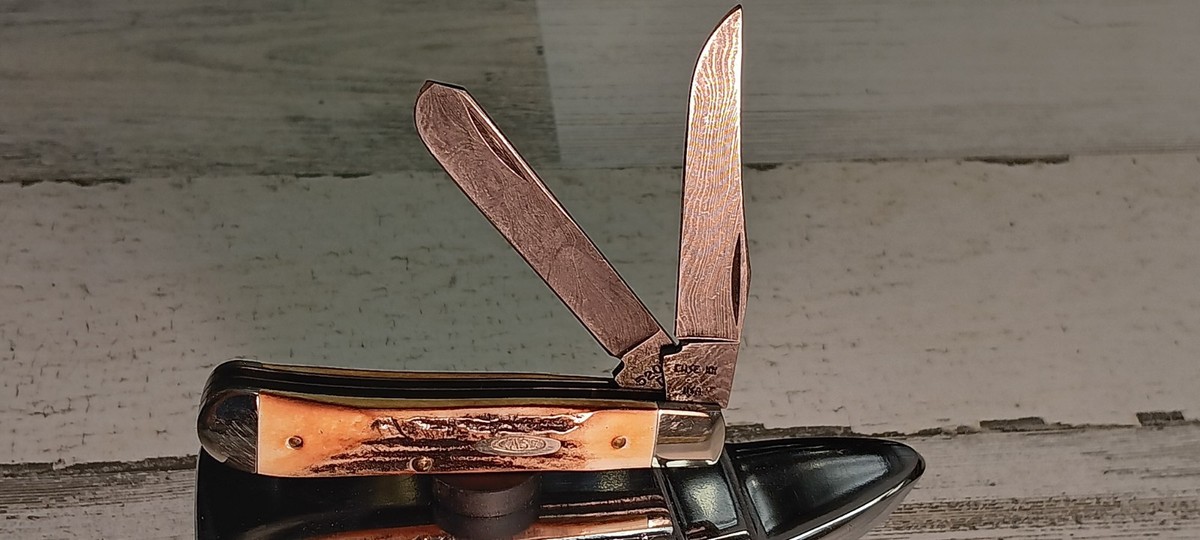 Case XX 1989 5207 D Stag Damascus Mini Trapper With Original Box Case XX 1989 5207 D Stag Damascus Mini Trapper With Original Box
