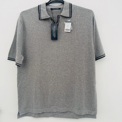 Woolovers Herren Poloshirt L (41-43) Grau Baumwolle & Kaschmir Kurzarm