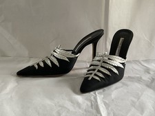 Manolo Blahnik 39 black stiletto with elegant silver leaf design 