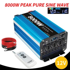8000W Peak Pure Sine Wave Power Inverter 12V to 110V Remoter 4AC LED USB 50/60HZ