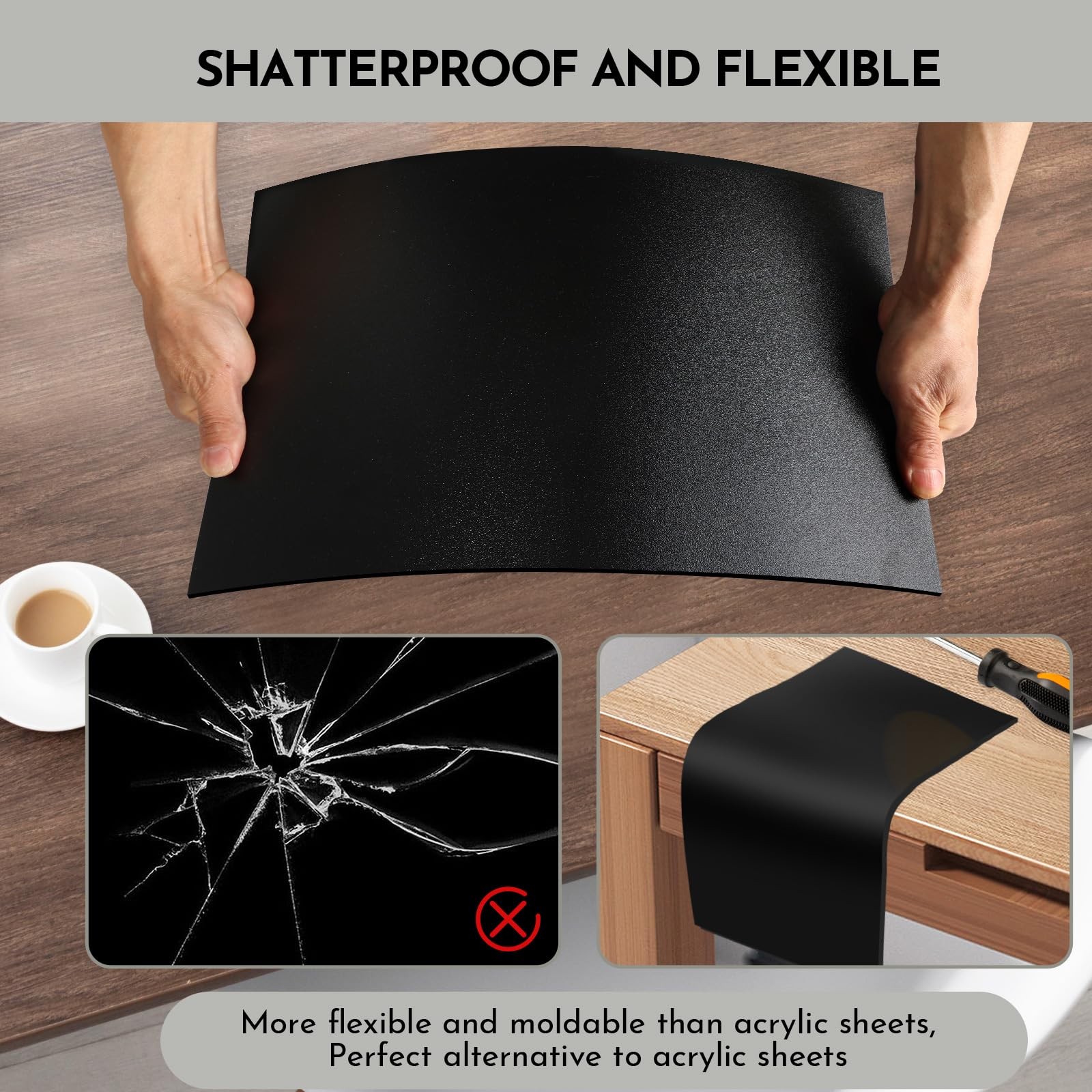 3 Pack Black ABS Plastic Sheet 12” x 16” x 1/8",Phiowocx 3mm Thick Moldable A...