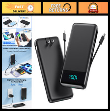 Portable Charger 13800mAh Slim Power Bank, Built-in Cables  AC Plug, USB C Fast