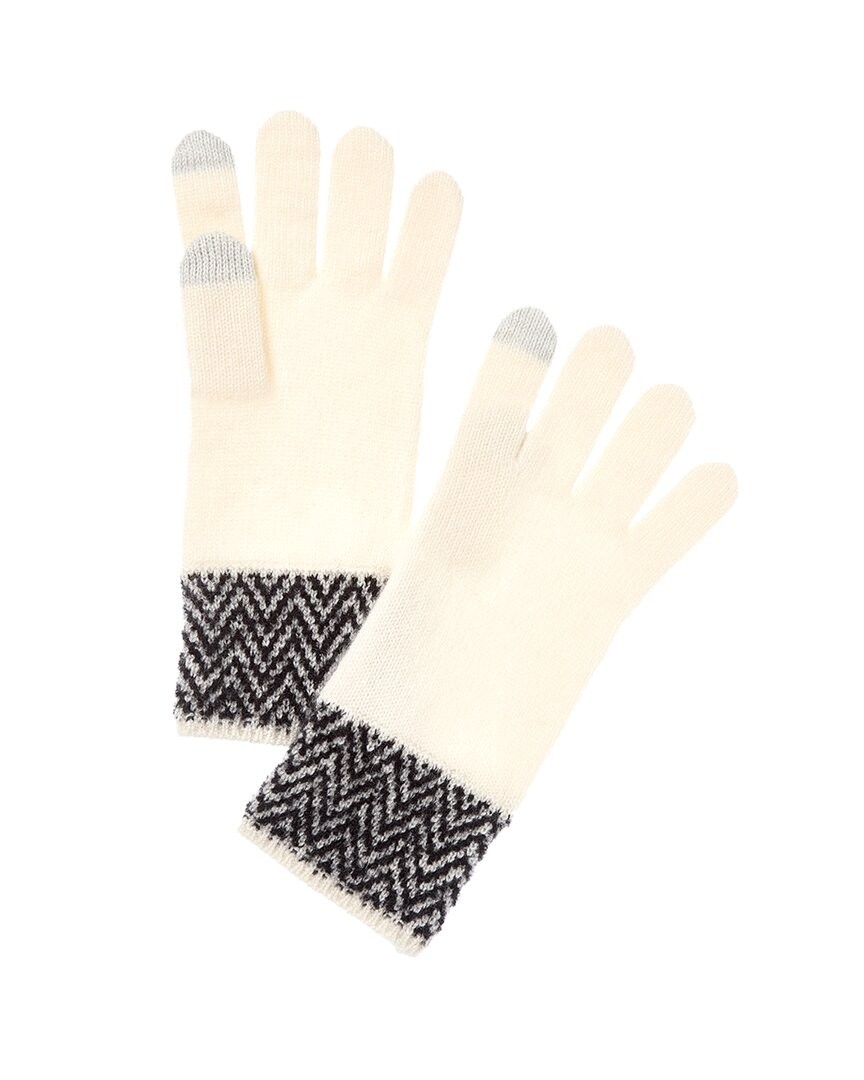 Amicale Cashmere Herringbone Cuff Cashmere Gloves Women's White