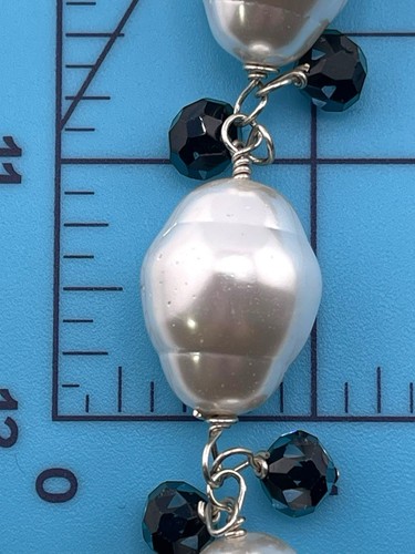 Fashion Statement 925 Sterling Silver Faux Pearl Faceted Bead Links Bracelet 8”+ - Picture 9 of 10