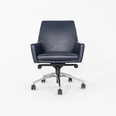 2010s Bernhardt Design Cardan Leather Desk Chair Upholstered in Blue  Leather