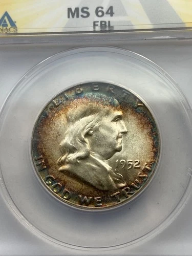 1952 Franklin Half Dollar ANACS MS64 FBL Toning / Toned