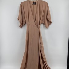 Reformation Winslow Wrap Maxi Dress Womens Small Tan Short Sleeve Viscose Crepe