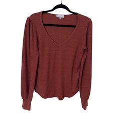 Michael Stars Small Terracotta Long Sleeve V-Neck Waffle Knit Ida Blouse Top