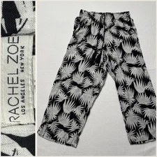 Rachel Zoe Tropical Leaf Print Wide Leg Lounge Pants L Black White Linen Blend