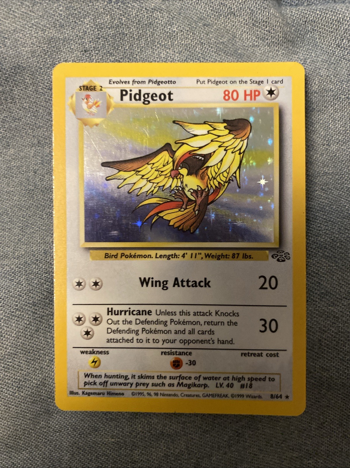 Pidgeot 8/64 Holo Rare Jungle Set Unlimited Edition Pokemon Card 1999 WOTC HP