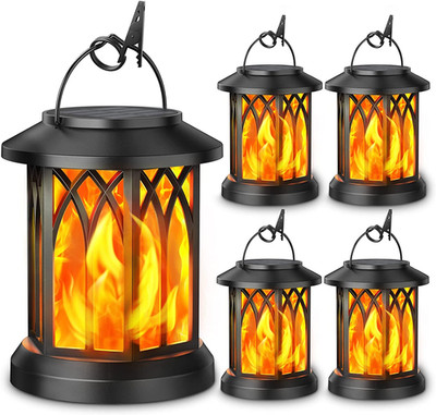 4 Pack Solar Lantern Outdoor Lights, Upgraded Flickering Flame Solar Lanterns Li