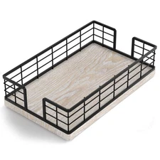 Wican Guest Towel Holder Tray for Bathroom Ash and Iron Napkins Holder for Po...