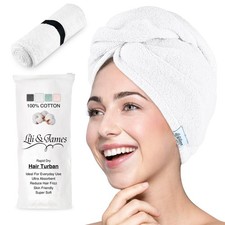 100 Cotton Hair Towel Wrap White Quick Dry 420GSM Double Button Anti Frizz