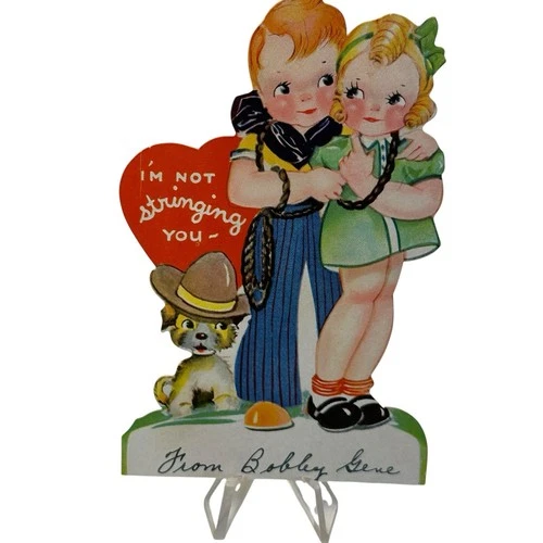 Vtg 40’s Carrington Valentine ” I’m Not Stringing You” Cowboy Hat  Lasso  Puppy