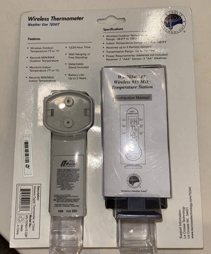 Wireless Weather One 7034IT Indoor Outdoor Thermometer NEW SEALED NOS - Picture 2 of 4