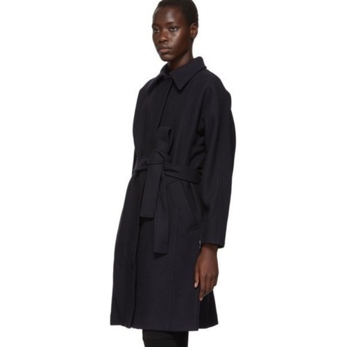 Cappotto lana vergine manica dolman con cintura blu navy mezzanotte Phillip Lim 3.1 taglia 12 nuovo con etichette - Foto 2 di 9
