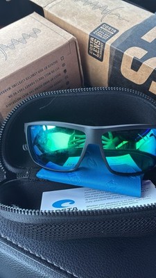 Costa Men s Rectangle Mirrored Sunglasses, Gray Plastic Frame, Blue Lens
