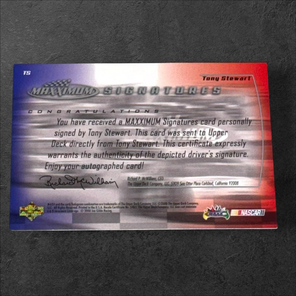 Tony Stewart HOFer PACK PULLED NASCAR signed card 2000 MAXXIMUM SIGNATURES #TS - Image 2 of 2