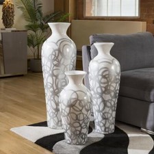 Etsa White Gloss Vase Silver Swirl ( Set of 3 ) 100cm, 80cm, 60cm